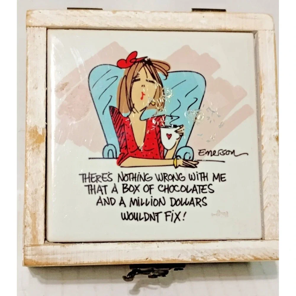 5 Vintage Thirstystone Funny jokes Cork Backed Coaster in Wooden Box USA - Picture 11 of 14